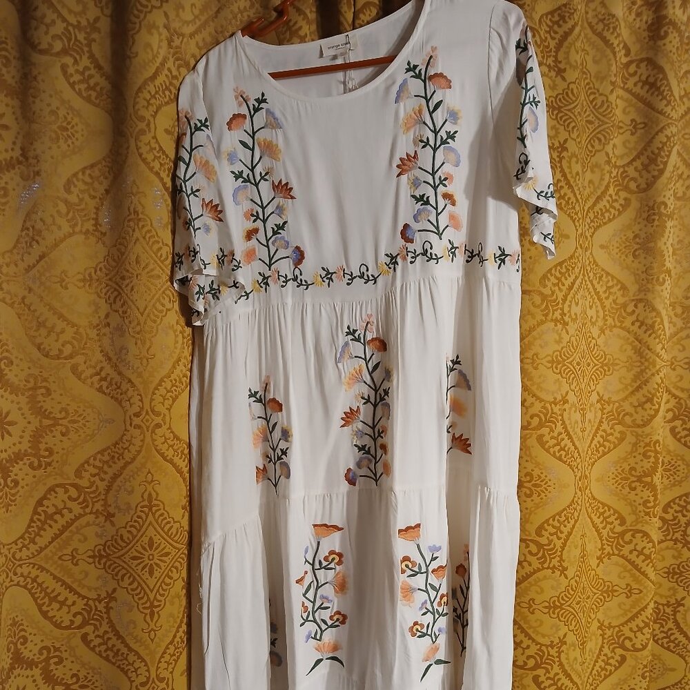 Orange Creek White Floral Embroidered Midi Dress